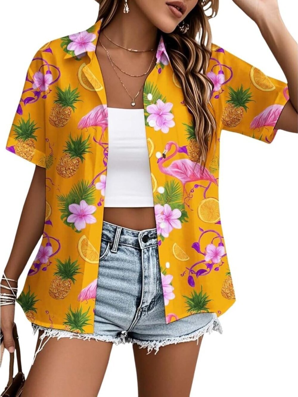 Hawaiian Shirts Women Hawaii Tshirt Cool Floral Tropic Print Graphic Tees Tops B